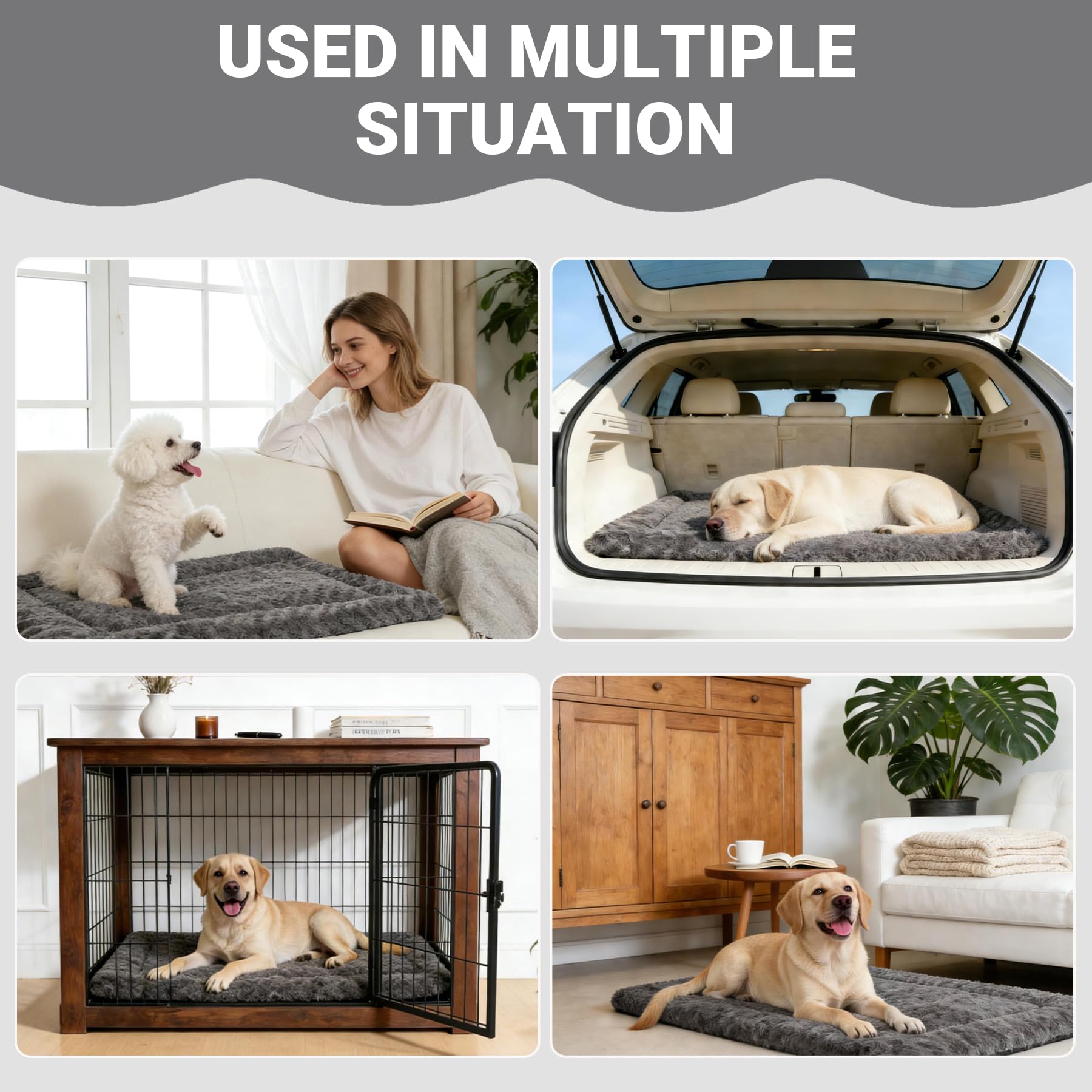 Exsnugy dog bed mat side view highlights full stuffing for continuous warmth and support.