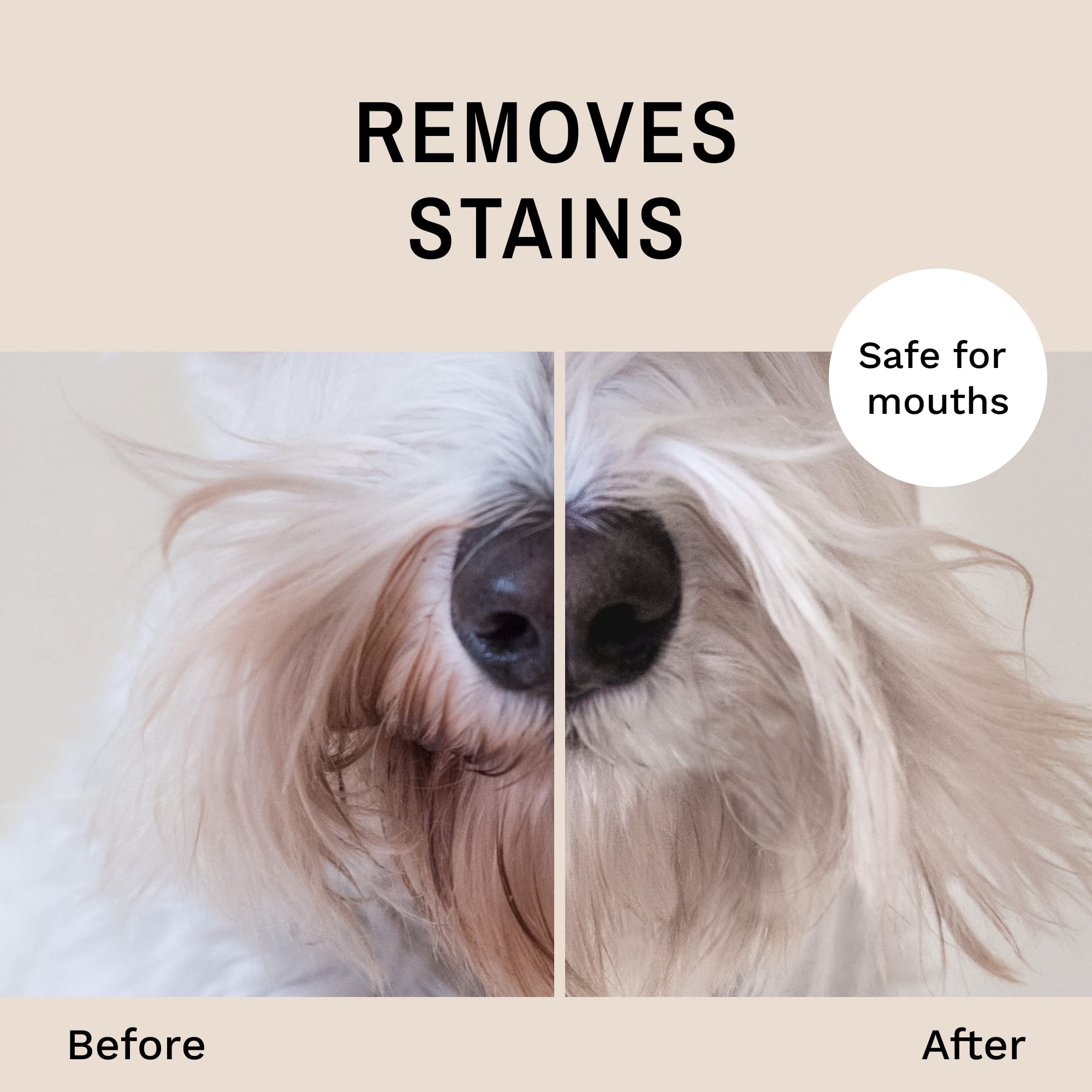 Eye Envy Beard Stain Remover Spray before and after on light fur