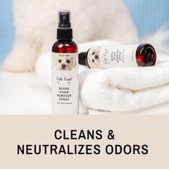 Beard stain remover spray drying on fur after application