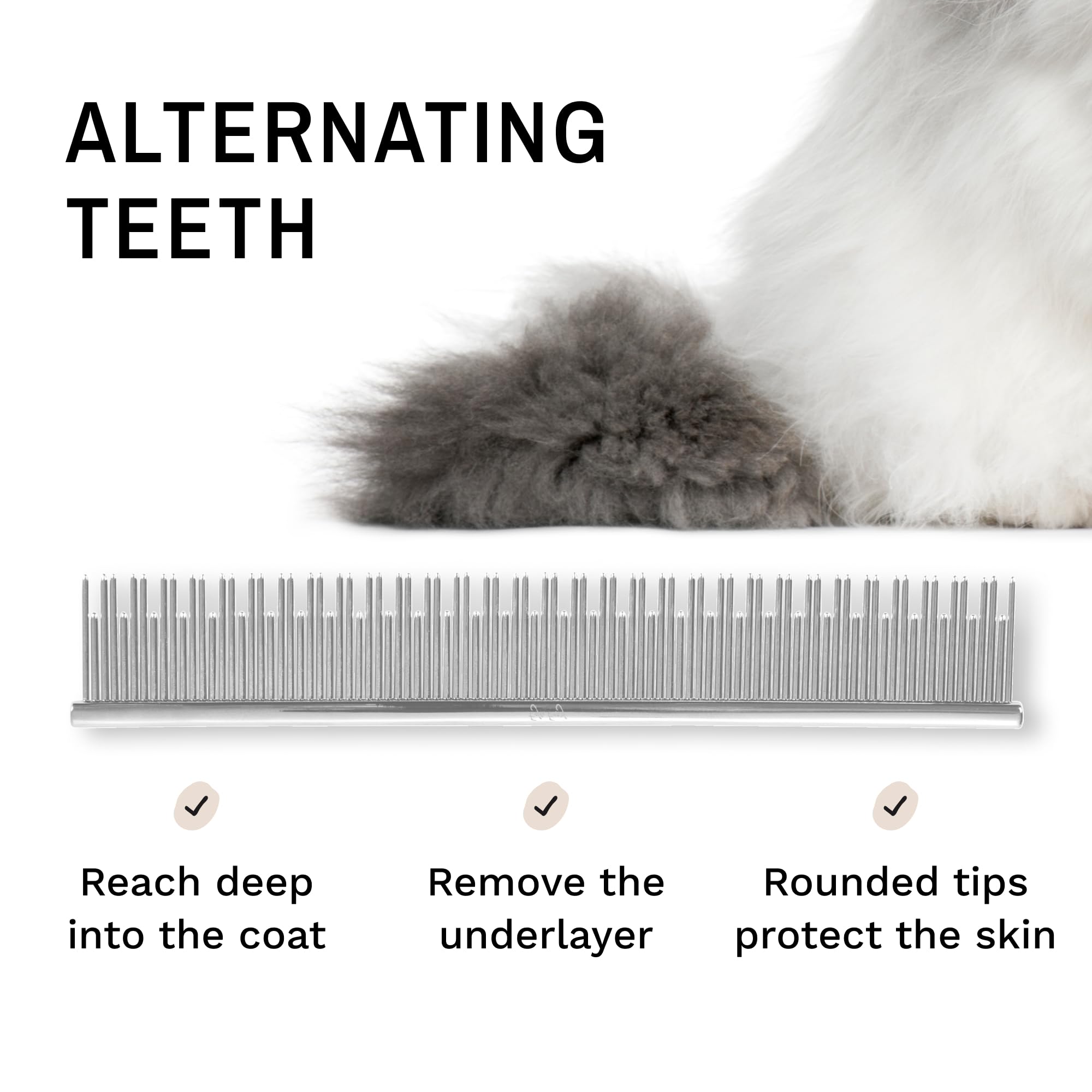 Eye Envy ProGlide dual-length pins close-up reach deep for undercoat removal