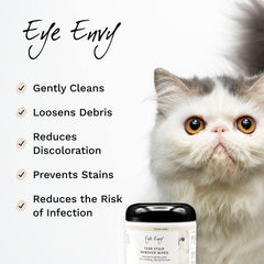 Eye Envy Tear Stain Wipes textured cleaning surface aiding debris removal near eyes