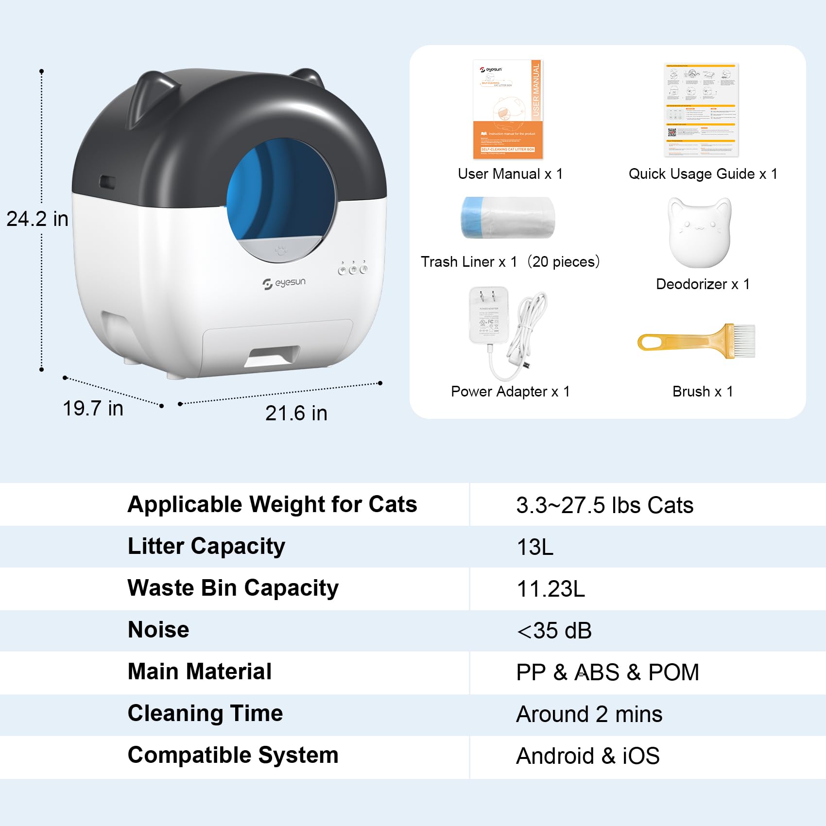 EYESUN quiet operation at 35 dB supports peaceful nights.