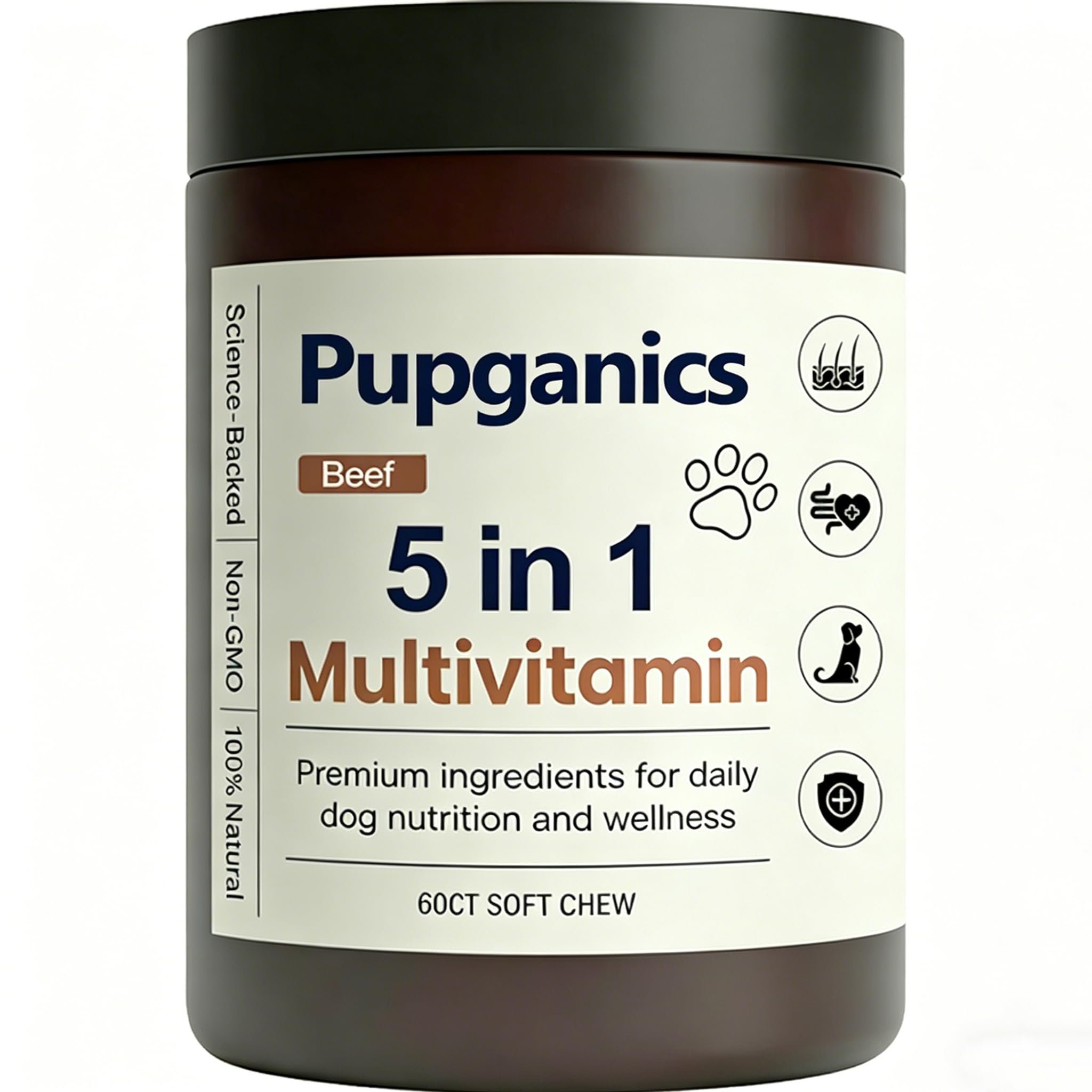 EYUTRD Pupganics soft chews bottle close-up supporting daily canine wellness.