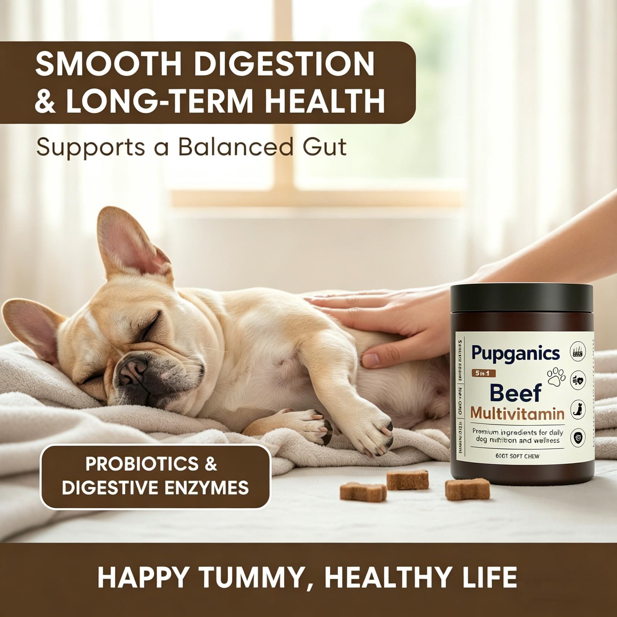 EYUTRD Pupganics chews supporting digestion and gut comfort.