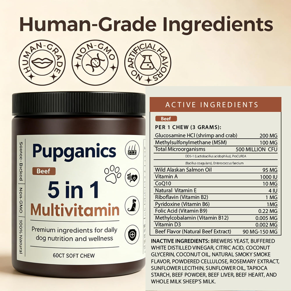 EYUTRD Pupganics soft chews being enjoyed by a dog for daily supplementation.