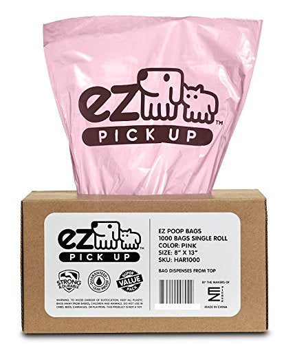 EZ PICK UP pink 1000-bag roll with dispensing box for easy cleanup