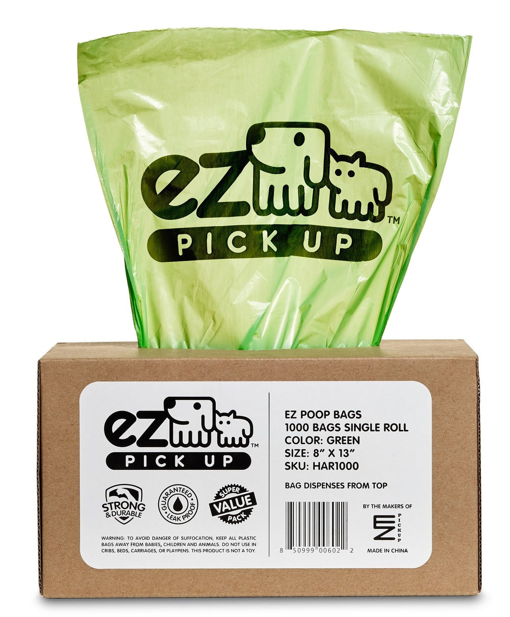 EZ PICK UP 1000-bag roll with dispensing box for quick cleanup.