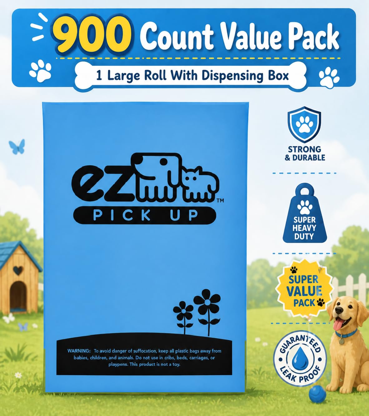 EZ PICK UP blue 7x12 inch bags for reliable pickup on walks and parks.