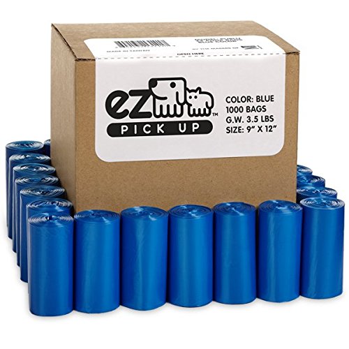 EZ PICK UP blue dog waste bags in case for convenient parks cleanup