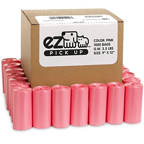 EZ PICK UP pink poop bags ready for daily pet waste pickup