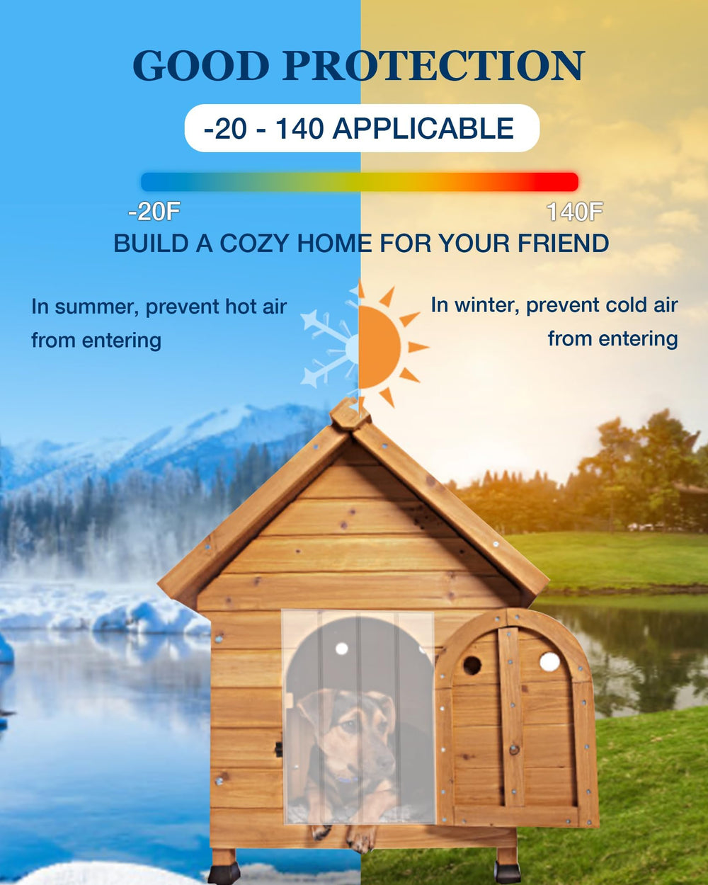 Ezcasch dog house entrance flap enhancing shelter access and comfort.