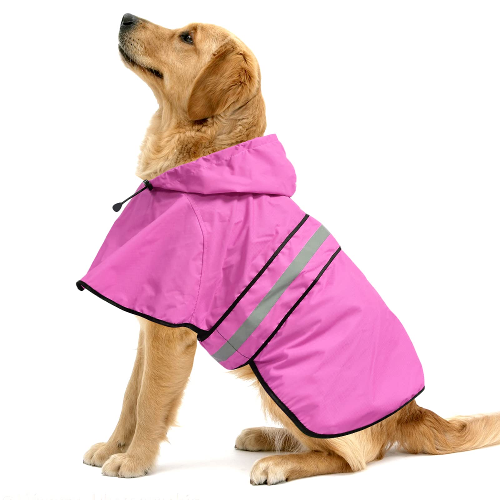 Ezierfy pink dog raincoat with hood and reflective trim for safer night walks.