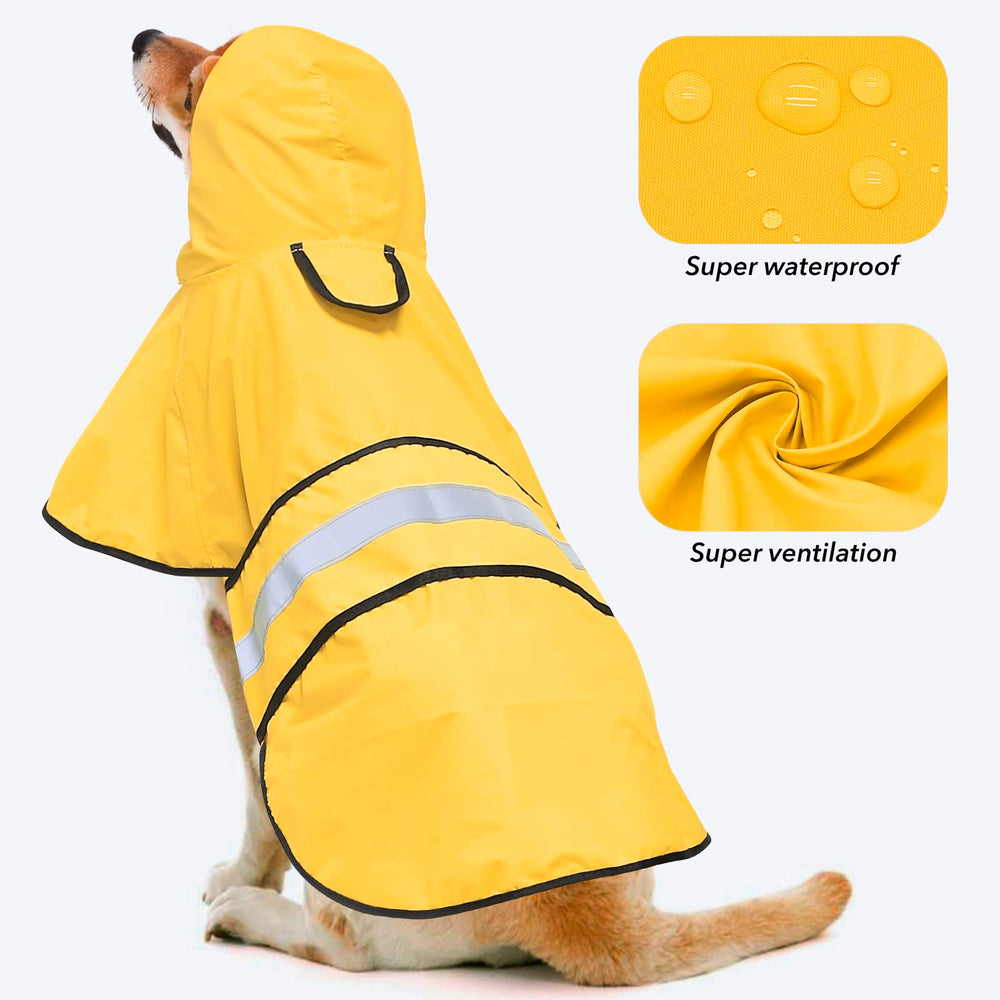 Ezierfy raincoat shows reflective belly strips for high visibility at dusk.