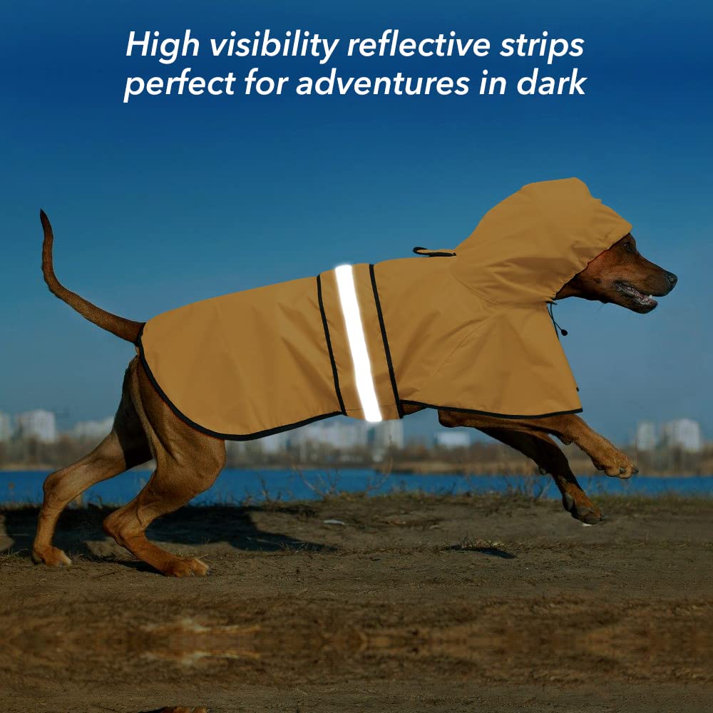 Ezierfy hooded rain coat features a leash hole for easy walks.