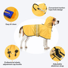Ezierfy reflective dog rain coat in yellow, side view highlighting bright color.