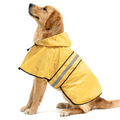 Ezierfy reflective dog raincoat with yellow hood for XXL dogs, keeps dry during walks.