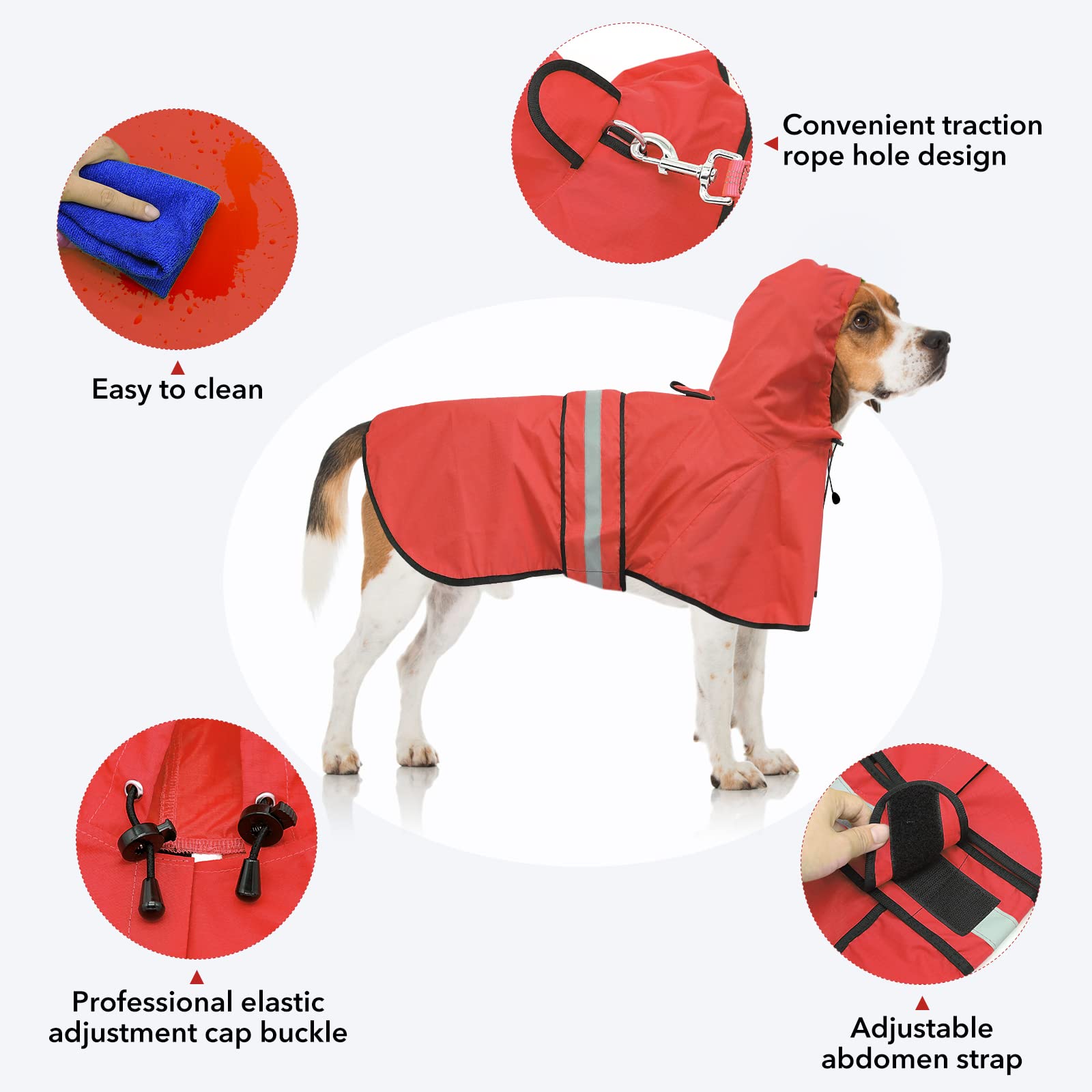 Ezierfy waterproof dog raincoat with belly straps ensures secure fit during rainy strolls