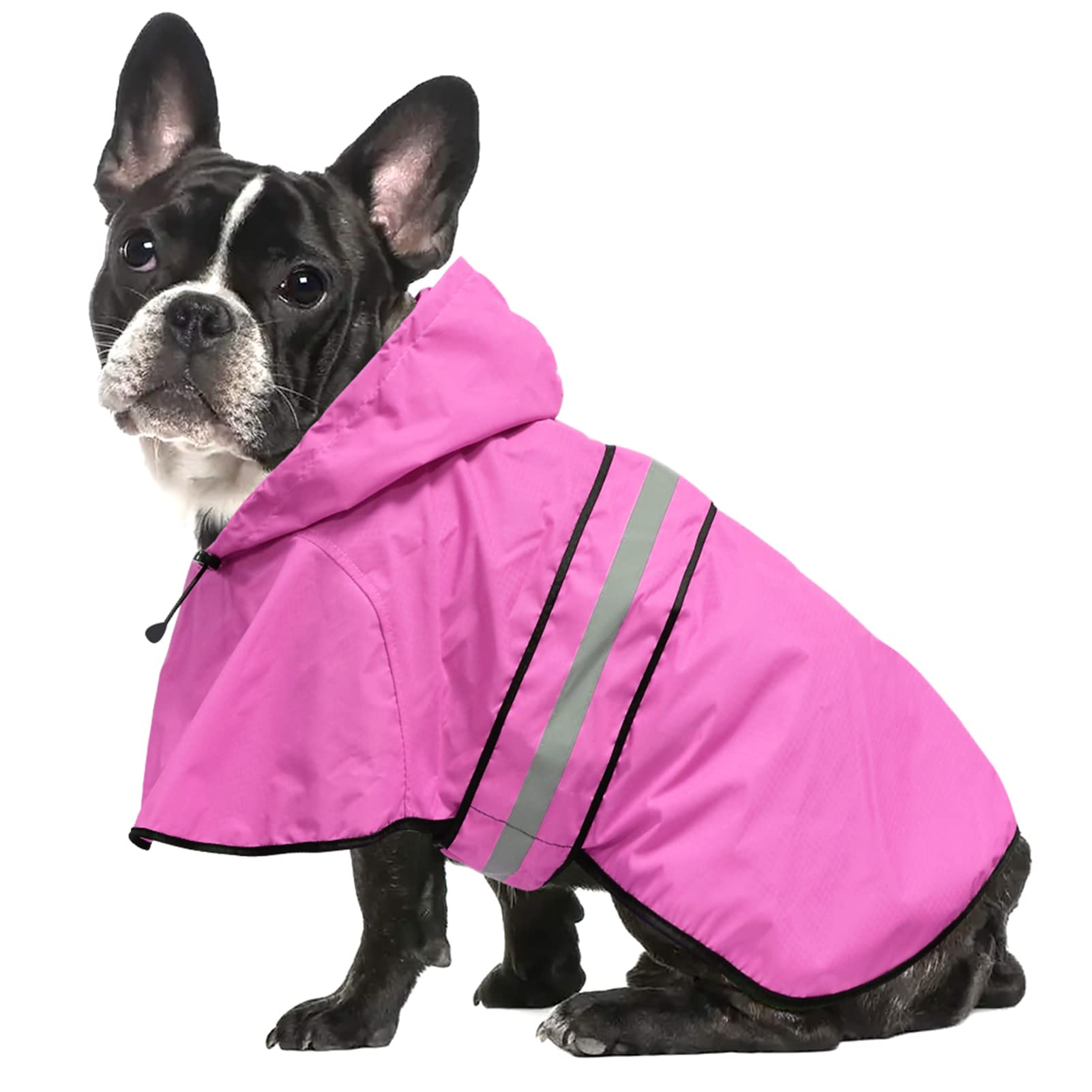 Ezierfy waterproof dog raincoat pink, front view keeps your dog dry.