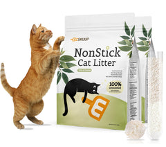 EZSKUUP cat litter showing non-stick bottom clump for easy scoop cleanup