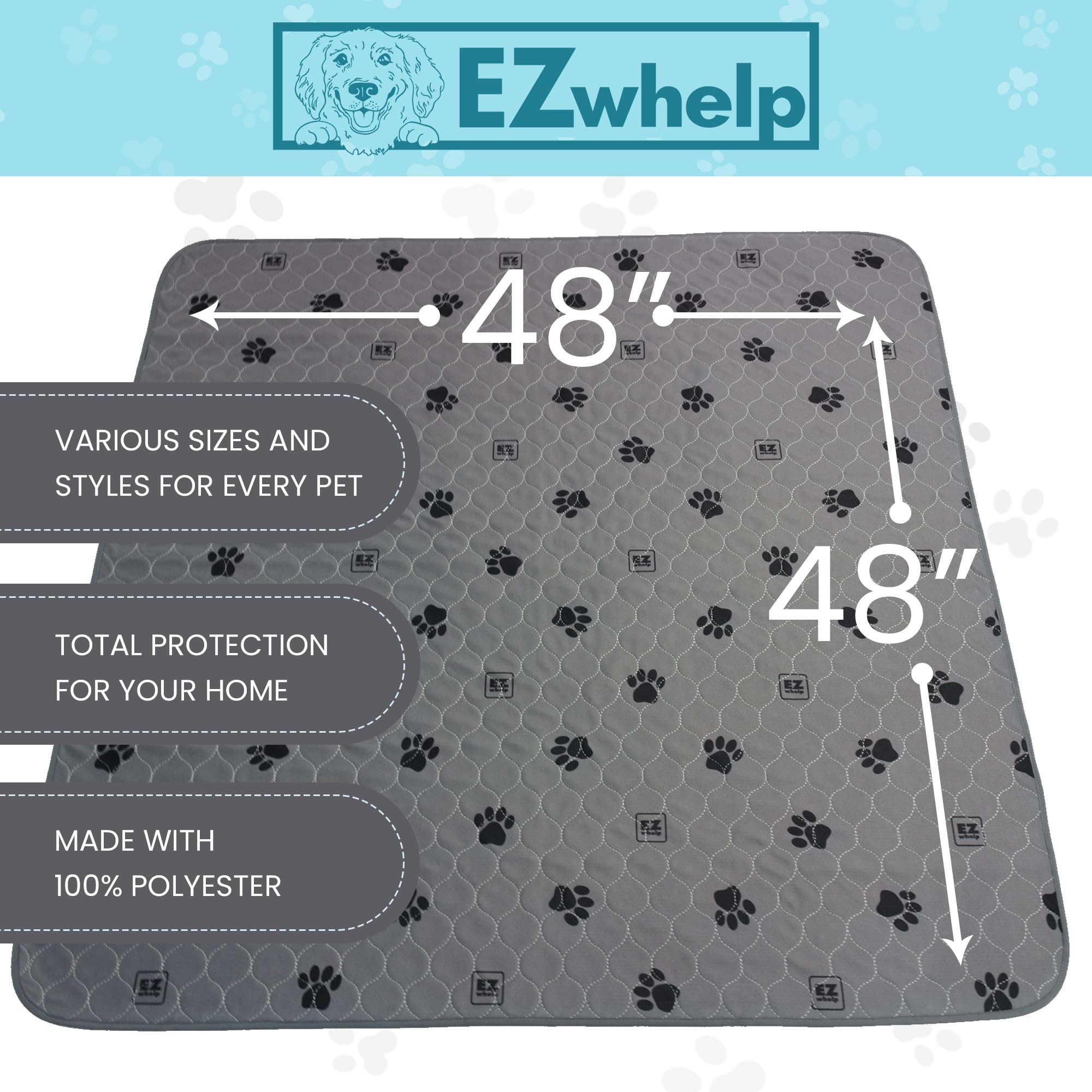 EZwhelp waterproof pet pad back keeps moisture contained.