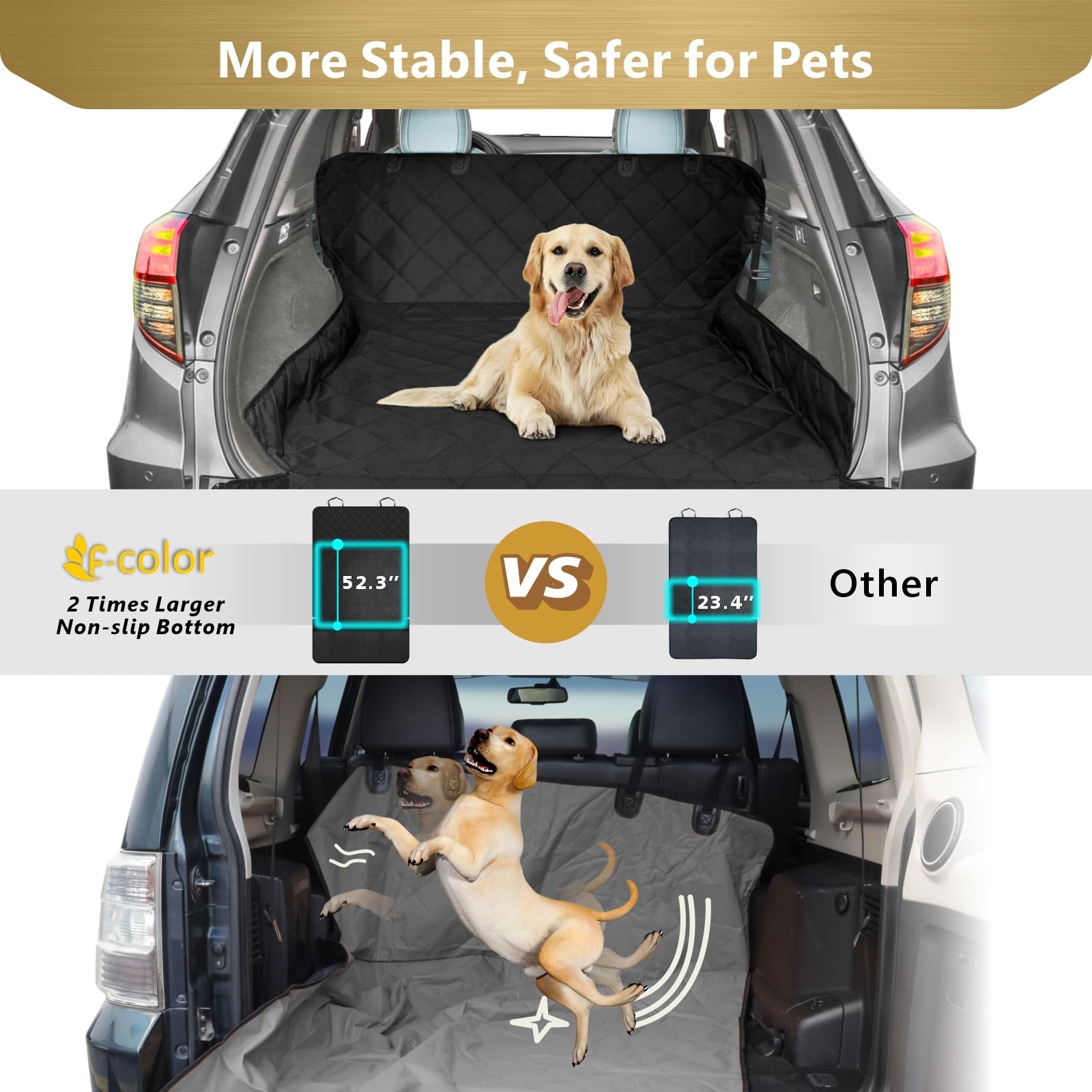 F-color SUV Cargo Liner bumper flap protects paint during loading and unloading