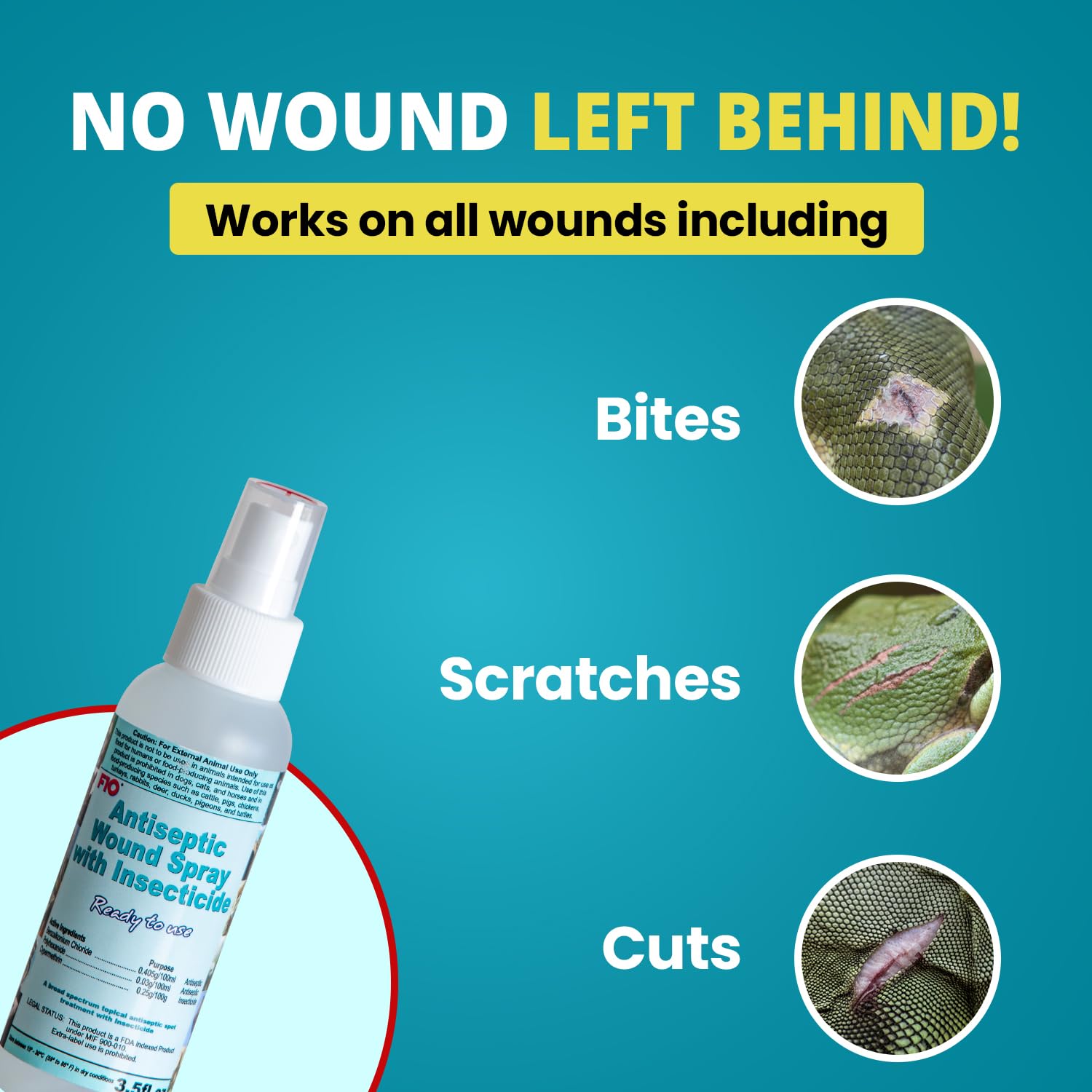 F10 antiseptic wound spray nozzle releasing fine mist for easy application