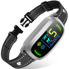 FAFAFROG bark collar front view with adjustable sensitivity for gentle training.