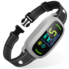 FAFAFROG bark collar front view showing adjustable design for dogs of all sizes