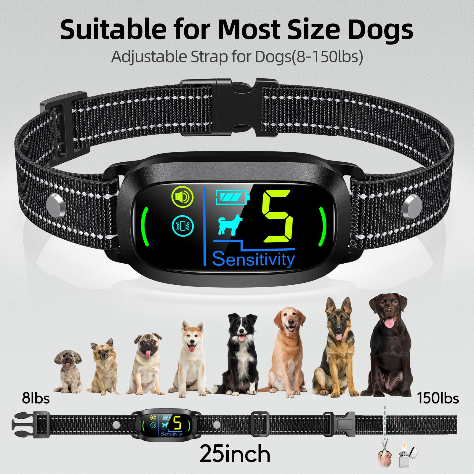 FAFAFROG adjustable-neck bark collar fitting dogs 8 to 25 inches