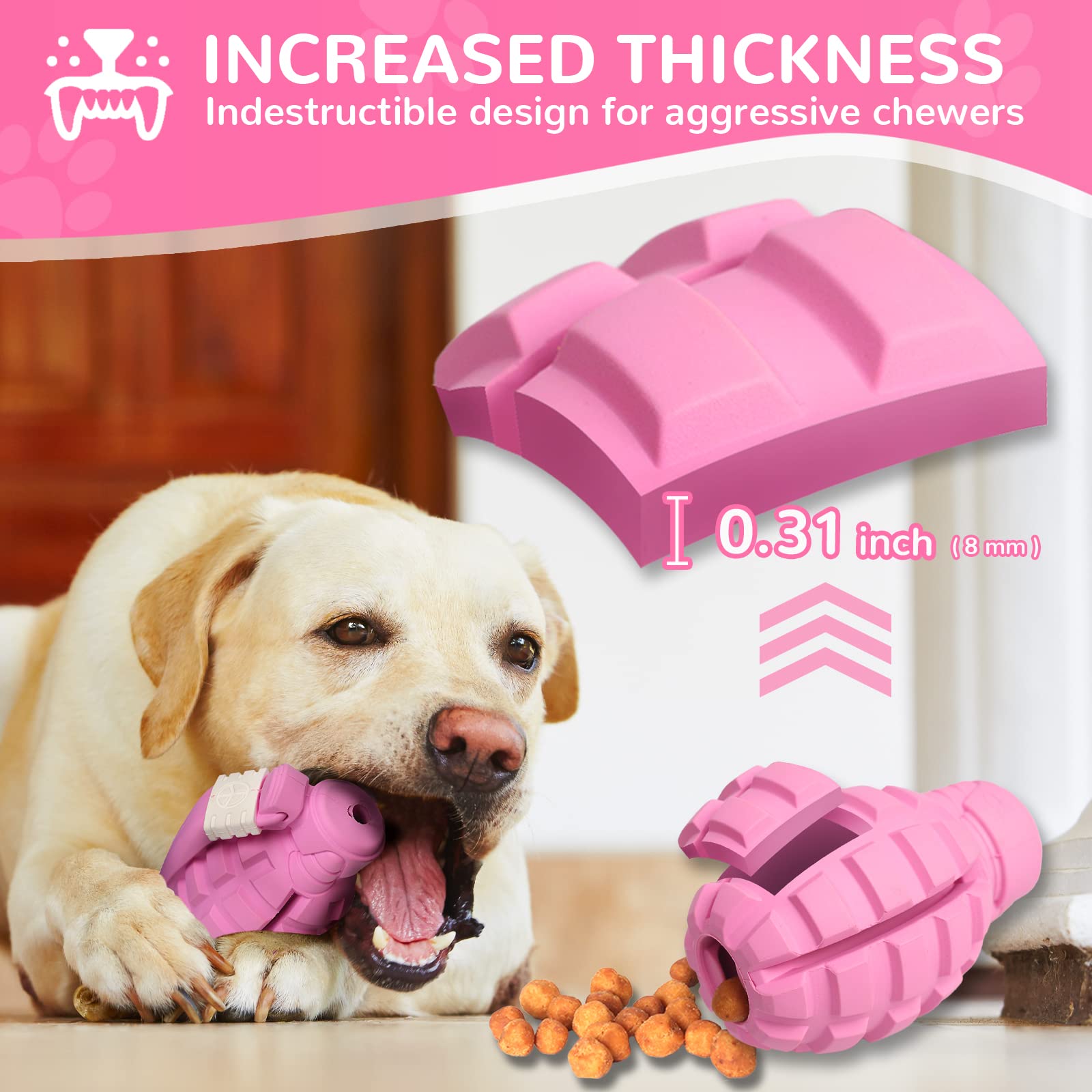 Fairsh indestructible grenade chew toy in pink for durable chewing