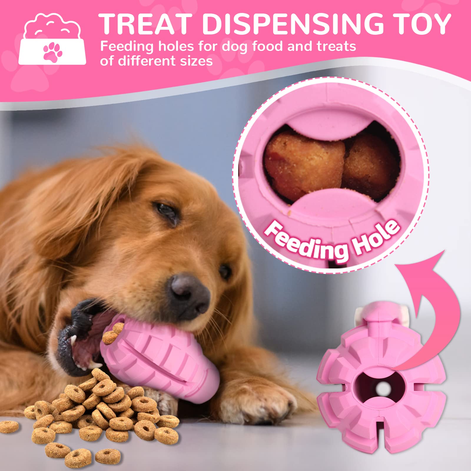Fairsh pink grenade stuffed with treats for motivated nibbling