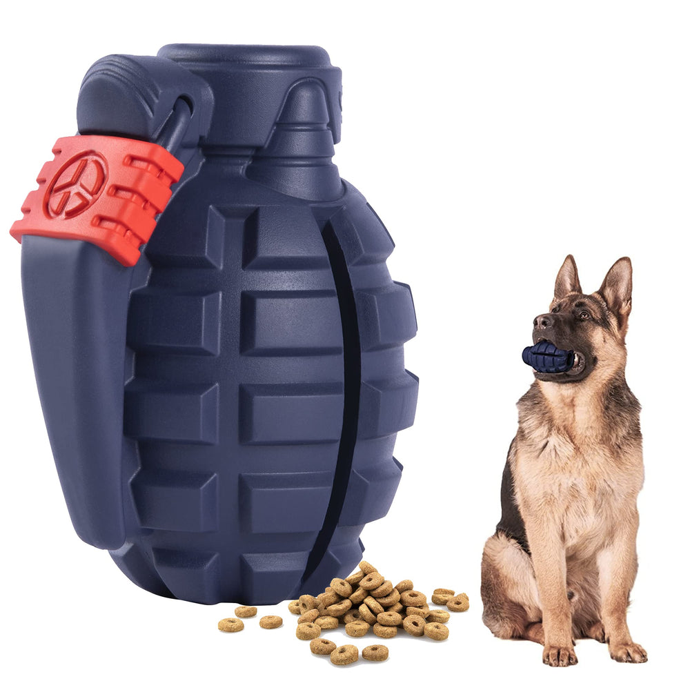 Fairsh grenade-shaped dog toy in blue for aggressive chewers and mental stimulation.