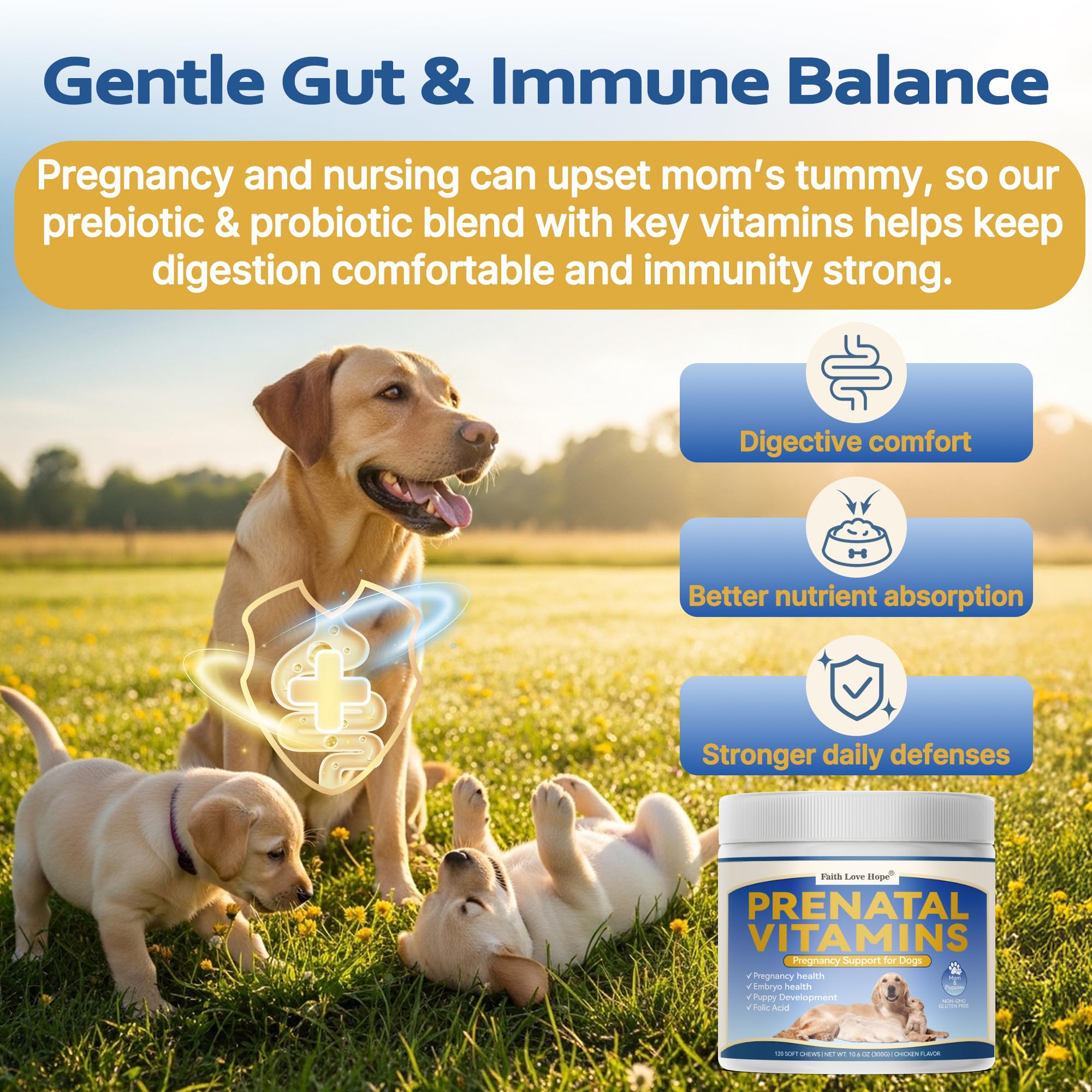 Faith Love Hope chews suitable for all dog breeds.