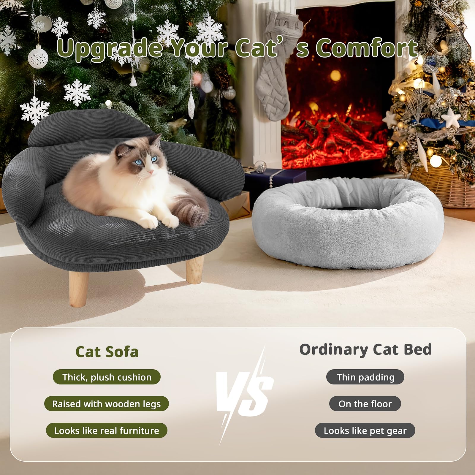 Famifit Cat Sofa pine wood legs keep the bed elevated and stable.