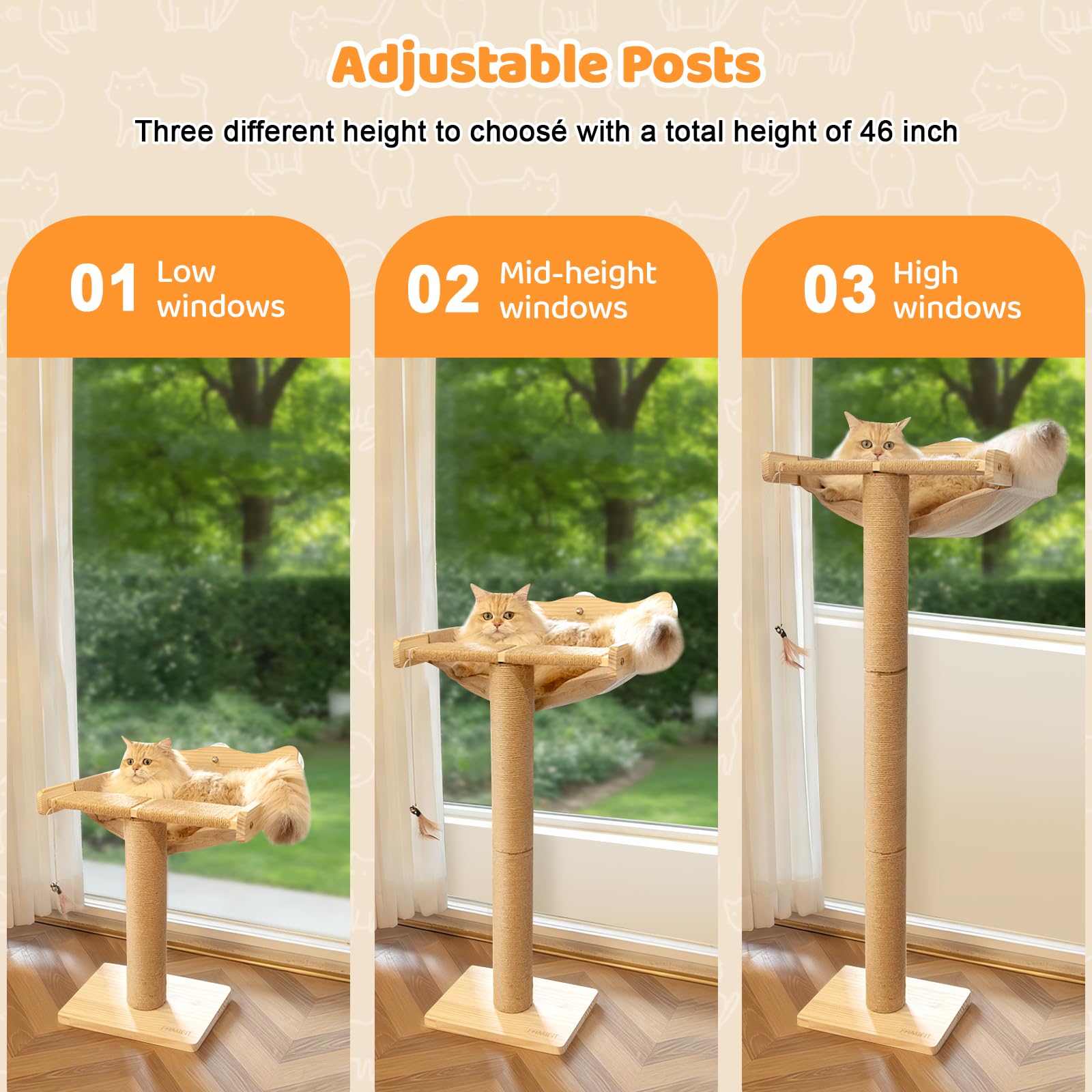 Famifit Cat Window Perch Hammock built-in cat bell toy stimulates curiosity and activity.