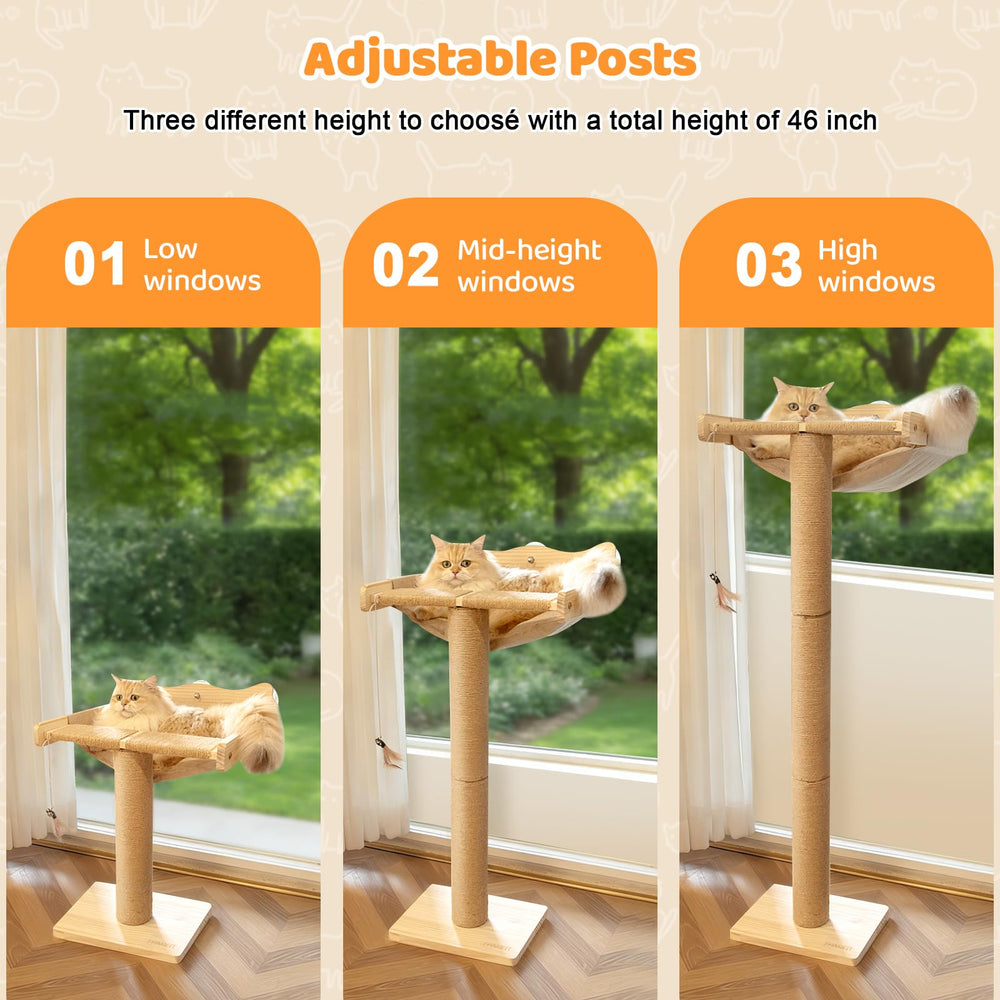 Famifit Cat Window Perch Hammock built-in cat bell toy stimulates curiosity and activity.