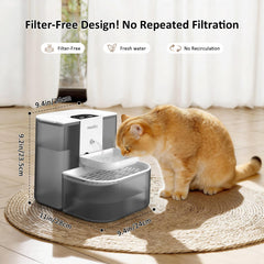Ceramic bowl and stainless steel pipe on Famifit fountain for non-plastic drinking surface