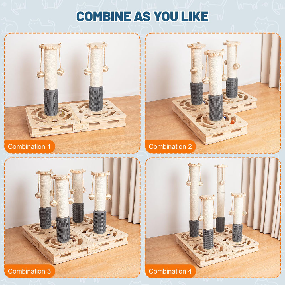 Famifit natural pine wood base provides sturdy, chew-safe construction.