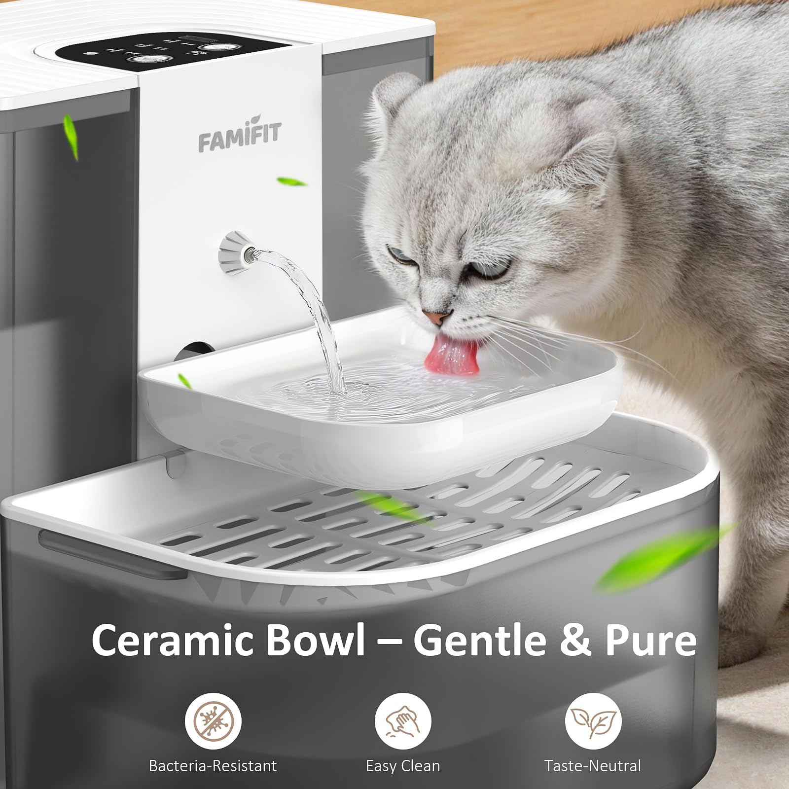 Timed dispensing options 3/6/9 hours on Famifit fountain