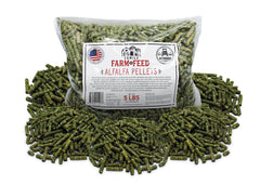 Family Farm and Feed alfalfa pellets packaging shows premium hay for reliable nutrition.