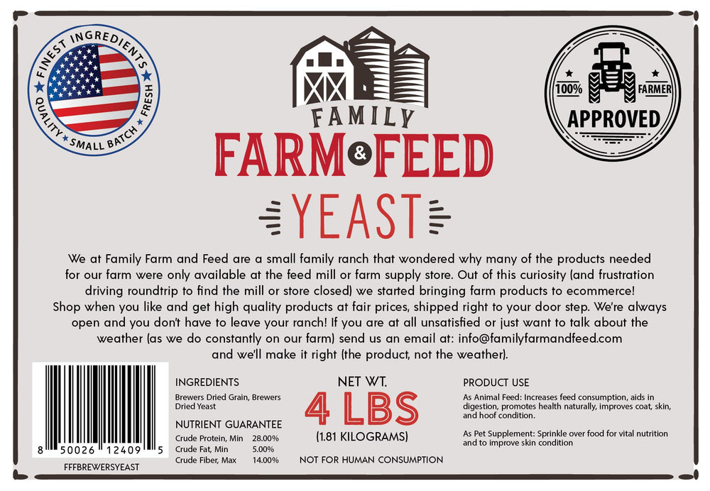 Livestock trough with FAMILY FARM AND FEED Brewers Yeast mix