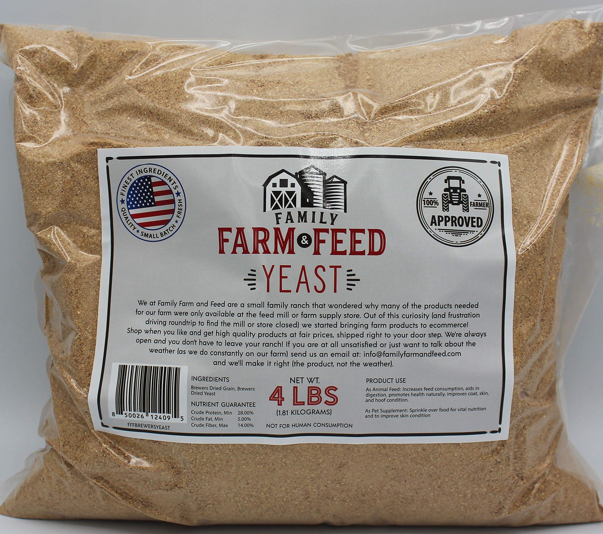 Brewers Yeast label on FAMILY FARM AND FEED 4 lb pouch with nutrition info