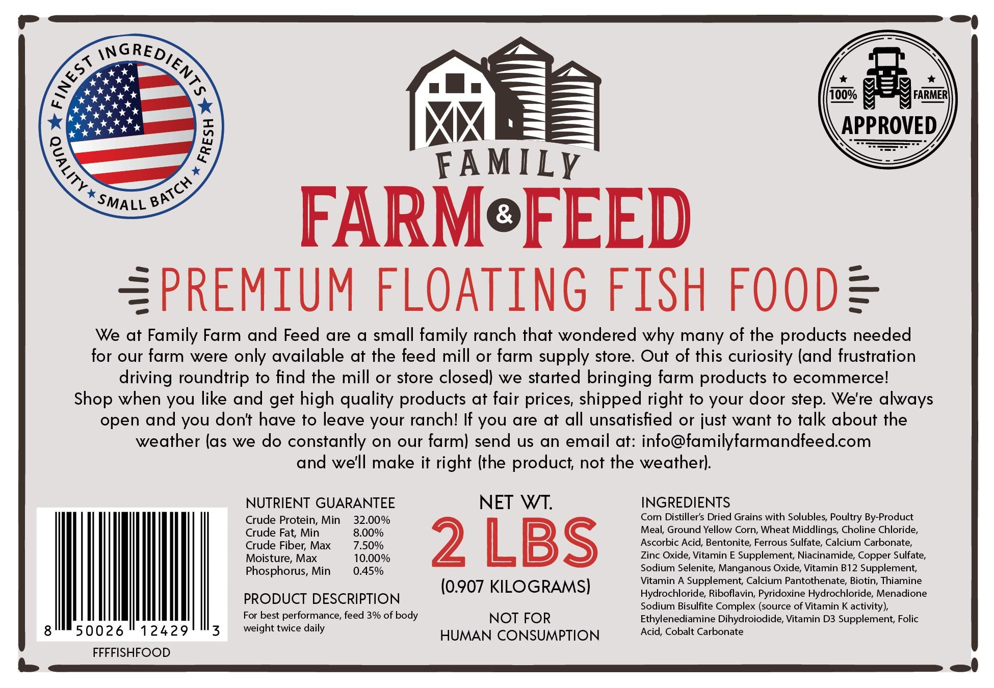 Family Farm and Feed 2 lb bag with floating pellets for ponds.
