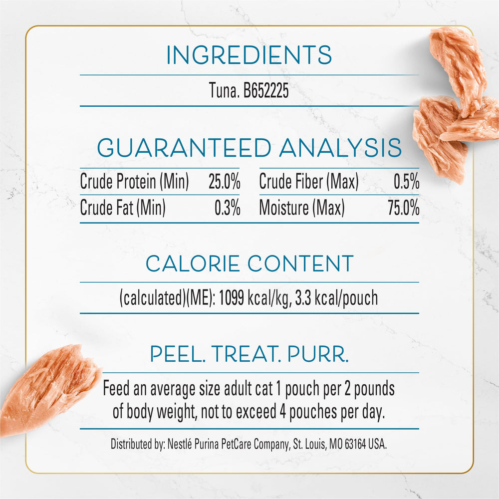 1 oz serving pouch of Fancy Feast Purely Hand-Flaked tuna for quick portions.
