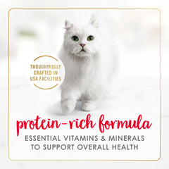Adult cat nutrition balance highlighted by Fancy Feast paté with beef and chicken.