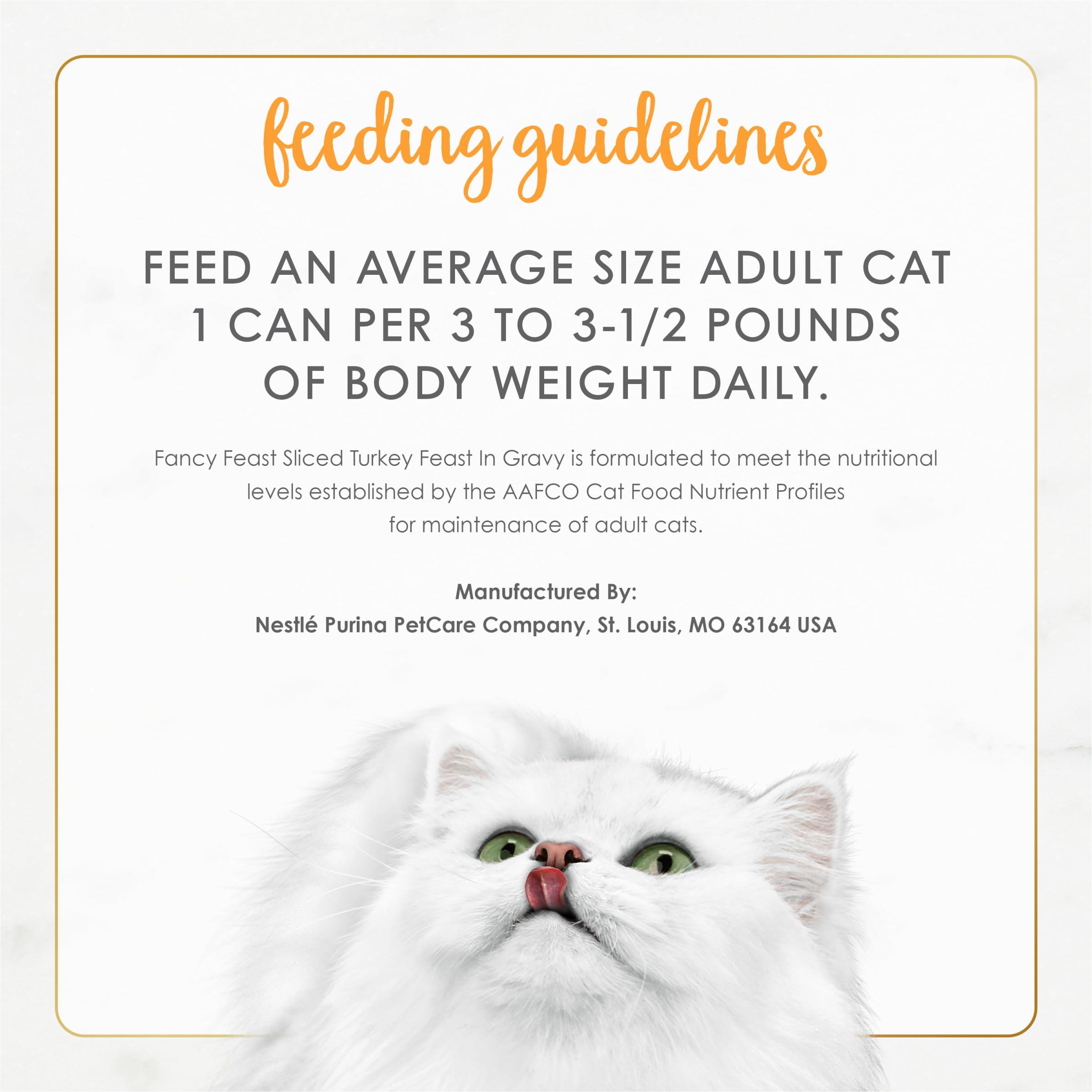 Fancy Feast nutrition icons indicating balanced adult cat nutrition