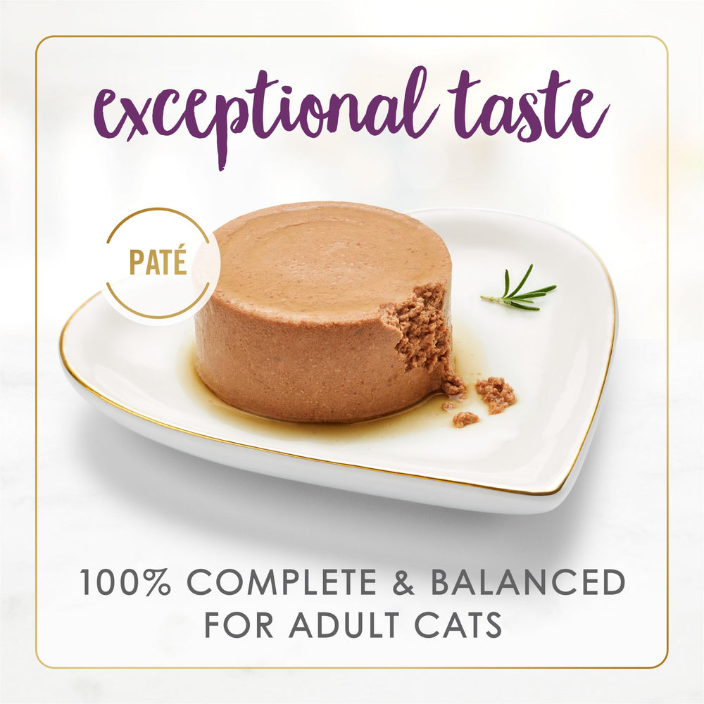 Fancy Feast beef feast pate texture close-up highlights smooth consistency.