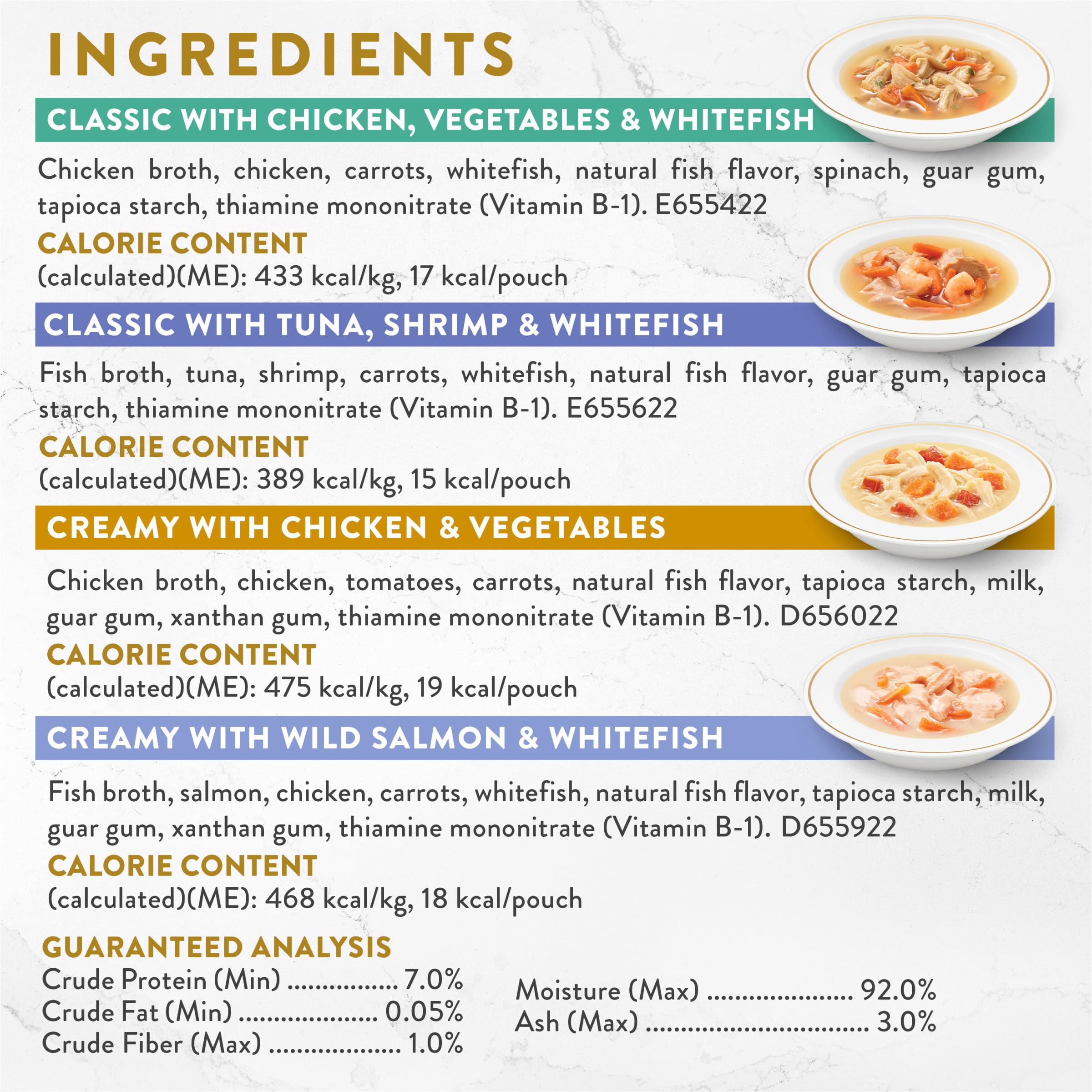 Fancy Feast Broth Complement visible ingredients close-up to convey real protein.