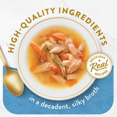 Purina Fancy Feast Broths Classic pour-ready pouch for quick, mess-free meals.