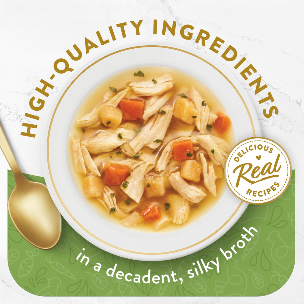 Fancy Feast Broths Classic silky broth pouch, inviting texture for enticing adult cats.